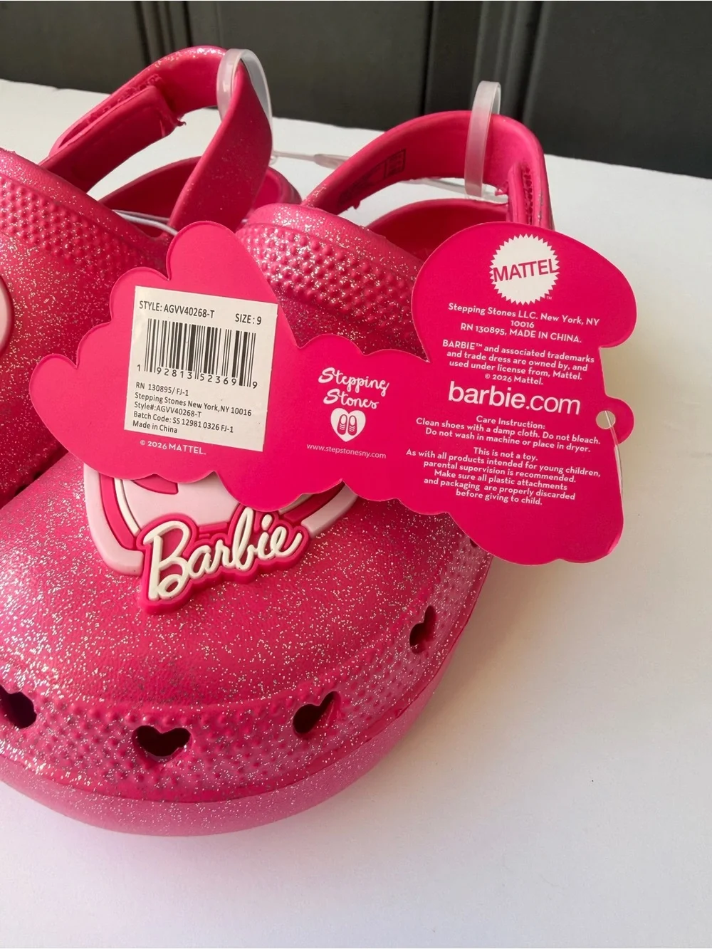Barbie Glitter Heart Logo Slip-On Clogs in Bright Pink